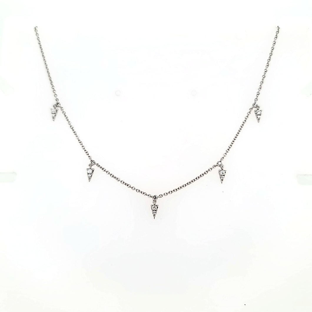 14k White Gold & Diamond Spike Necklace (I7972)