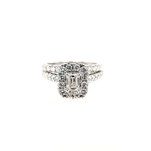 Load image into Gallery viewer, 14k White Gold Emerald Cut Diamond Halo Engagement Ring &amp; Wedding Band Set (I7604)
