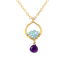 Load image into Gallery viewer, AVF Gold Filled Petite Moroccan Style Beaded Apatite &amp; Amethyst Drop Necklace (SI3706)
