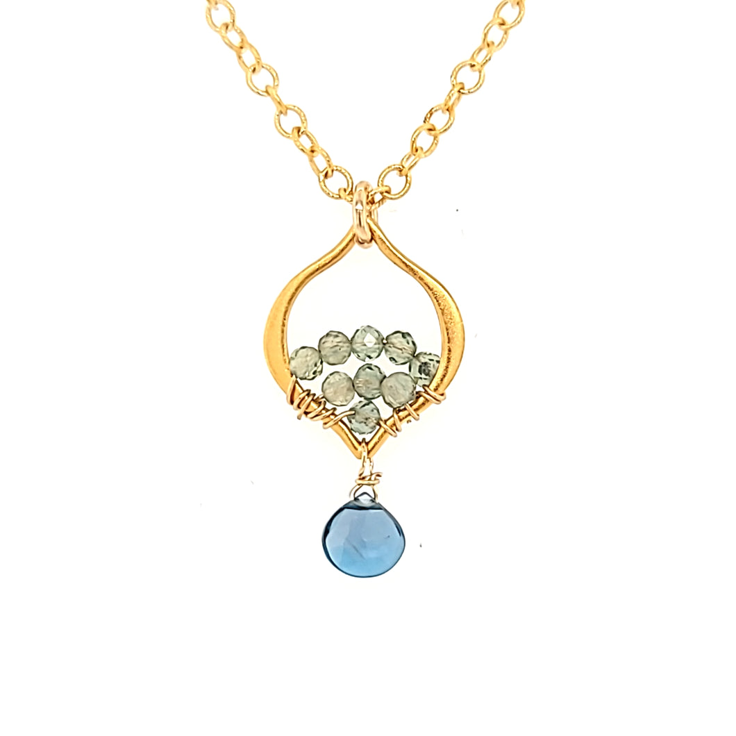 AVF Gold Petite Moroccan Style Beaded Apatite & Blue Topaz Drop Necklace (SI3714)