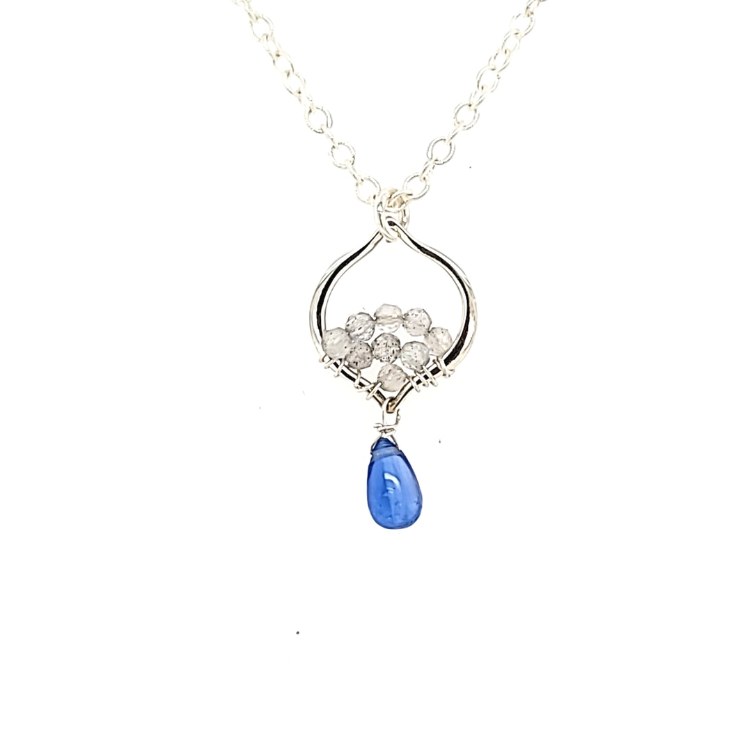 AVF Silver Petite Moroccan Inspired Beaded Labradorite & Kyanite Drop Necklace (SI3705)