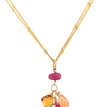 Load image into Gallery viewer, AVF Gold Filled Grandidierite, Pearl, Sunstone, Citrine &amp; Ruby Cluster Double Chain Necklace (SI3724)
