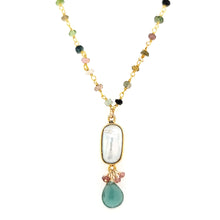 Load image into Gallery viewer, AVF Beaded Tourmaline with Bezel Oval Pearl &amp; Green Quartz Drop Necklace (SI3694)
