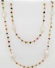 Load image into Gallery viewer, AVF Gold Pearl &amp; Multicolored Tourmaline Beaded Long Necklace (SI3688)
