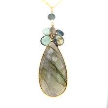 Load image into Gallery viewer, AVF Pear Shaped Labradorite, Kyanite, Aquamarine &amp; Quartz Cluster Double Chain Necklace (SI3723)
