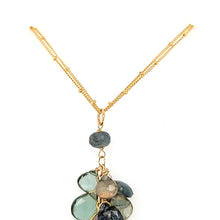 Load image into Gallery viewer, AVF Pear Shaped Labradorite, Kyanite, Aquamarine &amp; Quartz Cluster Double Chain Necklace (SI3723)
