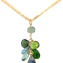 Load image into Gallery viewer, AVF Gold Elongated Kyanite w/ Peridot, Quartz, Moss Aqua &amp; Chrome Diopside Cluster Necklace (SI3728)
