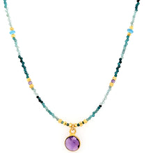 Load image into Gallery viewer, AVF Grandidierite &amp; Blue Topaz Beaded Necklace with Amethyst Bezel Drop (SI3695)
