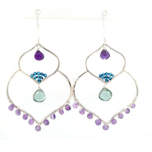 Load image into Gallery viewer, AVF Silver Moroccan Inspired Amethyst &amp; Blue &amp; Green Quartz Large Dangle Earrings (SI3758)
