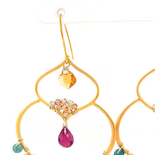 Load image into Gallery viewer, AVF Gold Moroccan Inspired Sunstone, Ruby, Zircon &amp; Grandidierite Large Dangle Earrings (SI3756)
