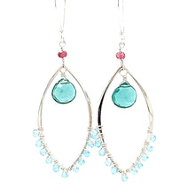 Load image into Gallery viewer, AVF Silver Blue Apatite, Green Quartz &amp; Pink Tourmaline Marquise Shaped Dangle Earrings (SI3743)
