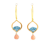 Load image into Gallery viewer, AVF Gold Petite Moroccan Style Beaded Blue Quartz &amp; Sunstone Drop Earrings (SI3739)
