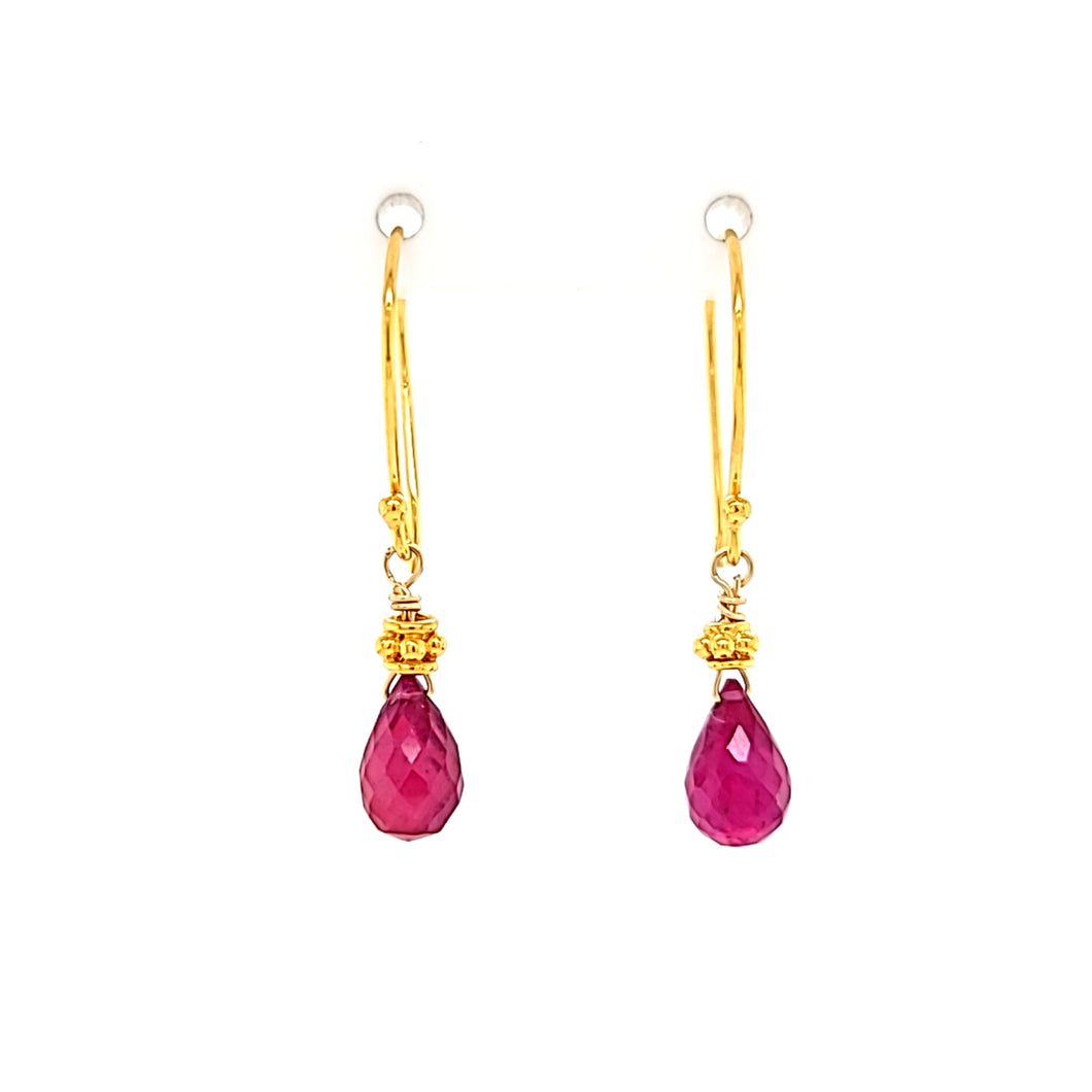AVF Gold Faceted Pear Shaped Ruby Drop Earrings (SI3730)