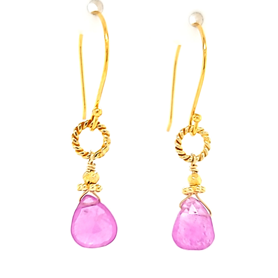 AVF Gold Faceted Pink Sapphire Drop Earrings (SI3761)