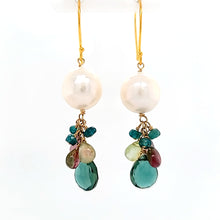 Load image into Gallery viewer, AVF Gold Pearl, Tourmaline, Grandidierite, Pink Sapphire &amp; Quartz Cluster Earrings (SI3736)
