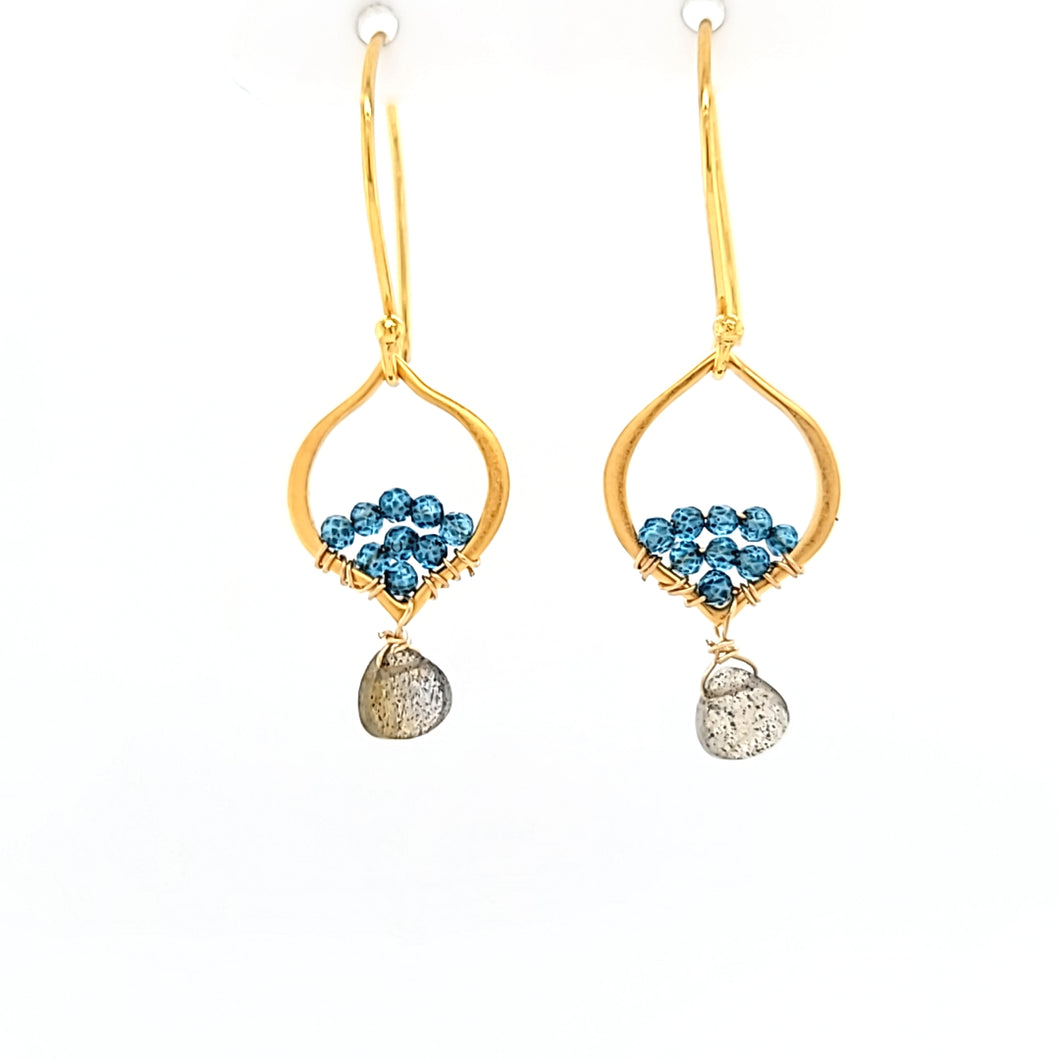 AVF Gold Petite Moroccan Style Beaded Blue Quartz & Labradorite Drop Earrings (SI3753)