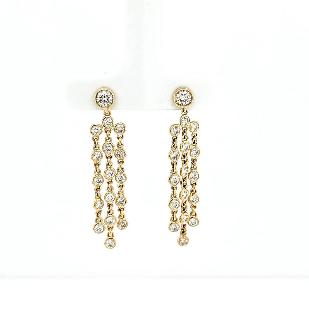14k Yellow Gold 1.40ctw Bezel Diamond Chain Dangle Earrings (I8105)