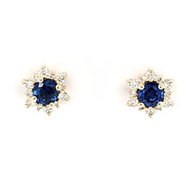Load image into Gallery viewer, 14k Yellow Gold Sapphire &amp; Diamond Stud Earrings (I6975)
