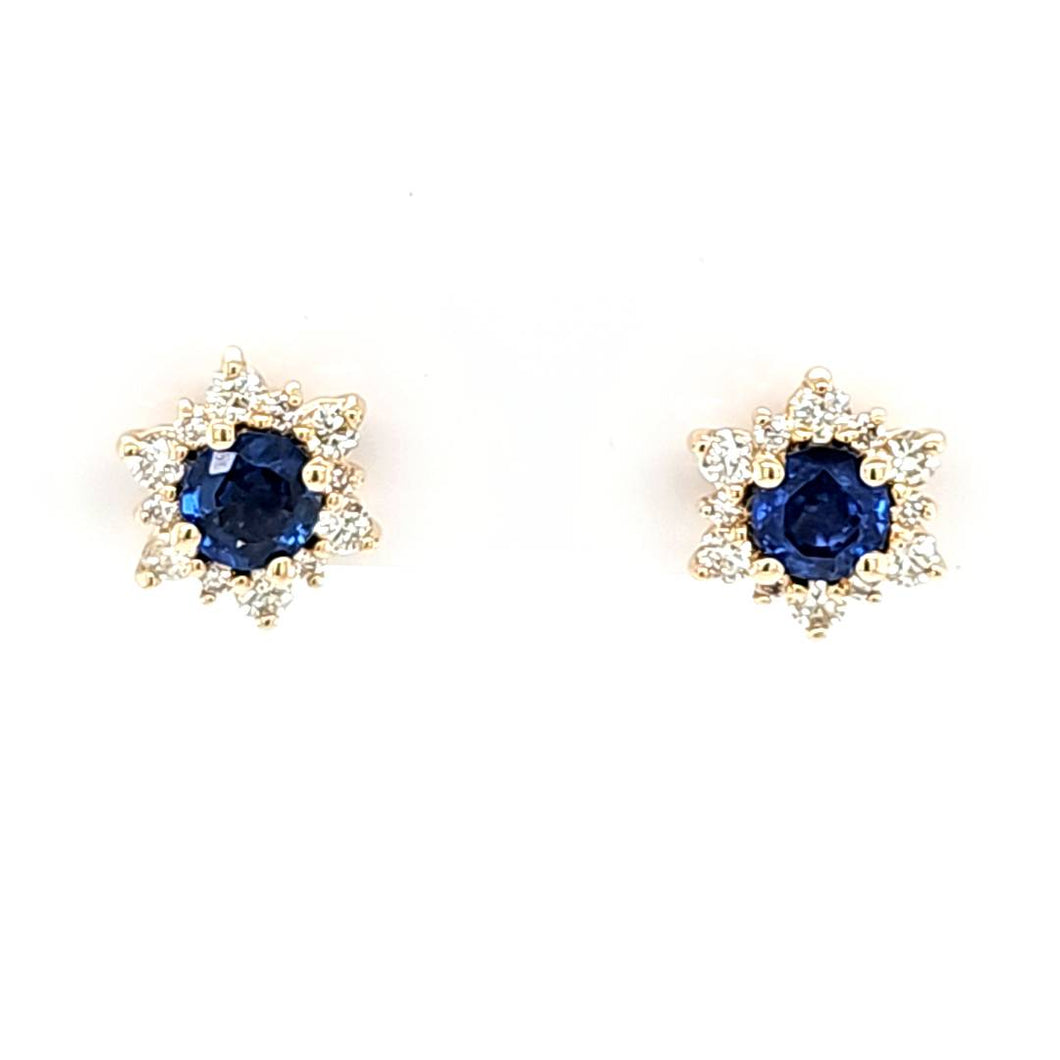 14k Yellow Gold Sapphire & Diamond Stud Earrings (I6975)