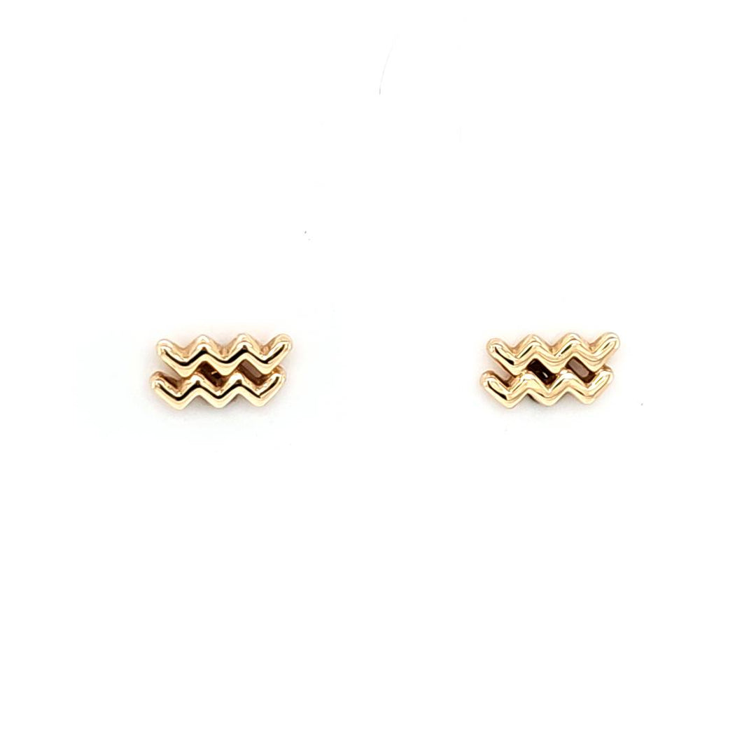 14k Yellow Gold Aquarius Stud Earrings (I7215)