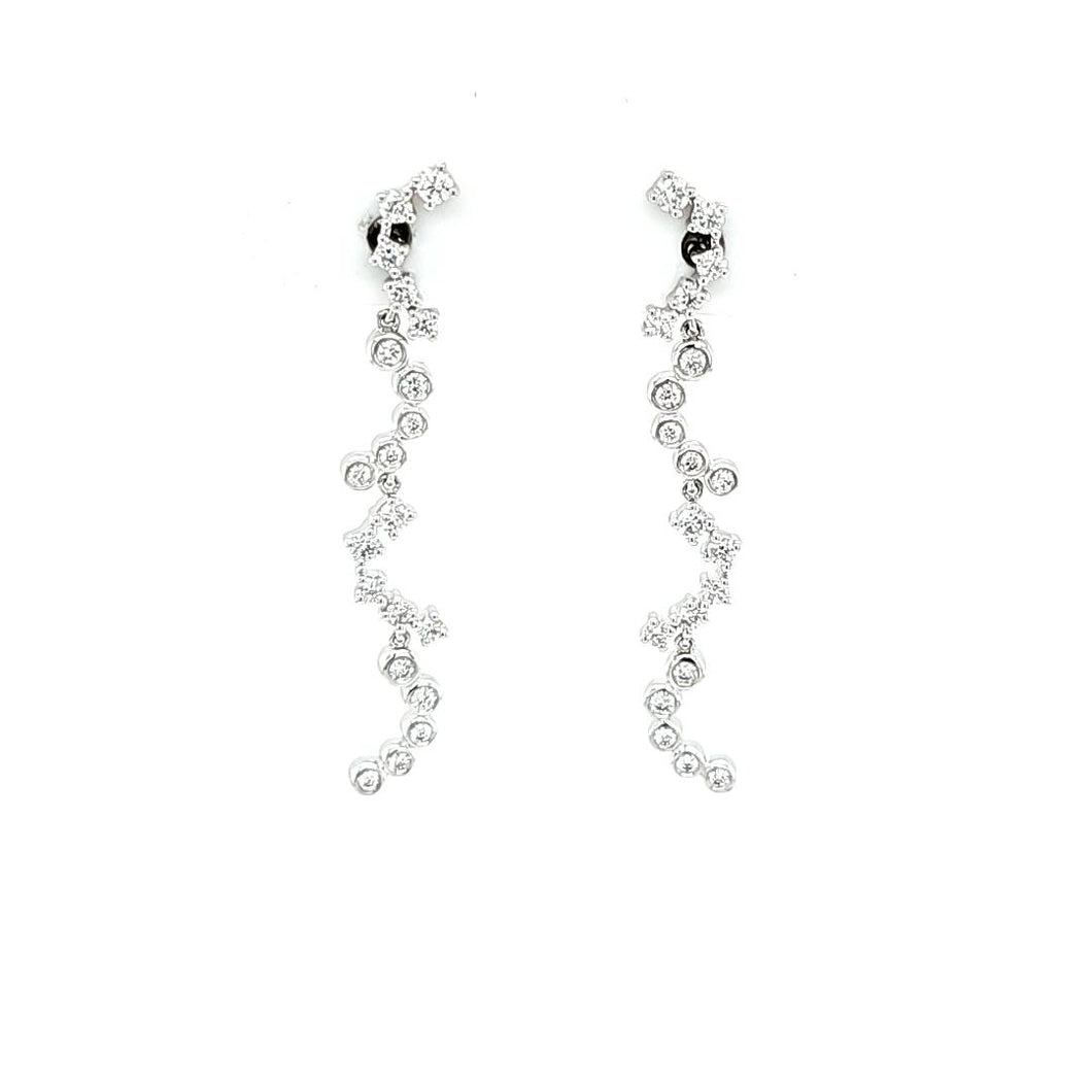 14k White Gold Bezel & Prong Set Diamond Curved Drop Earrings (I7962)