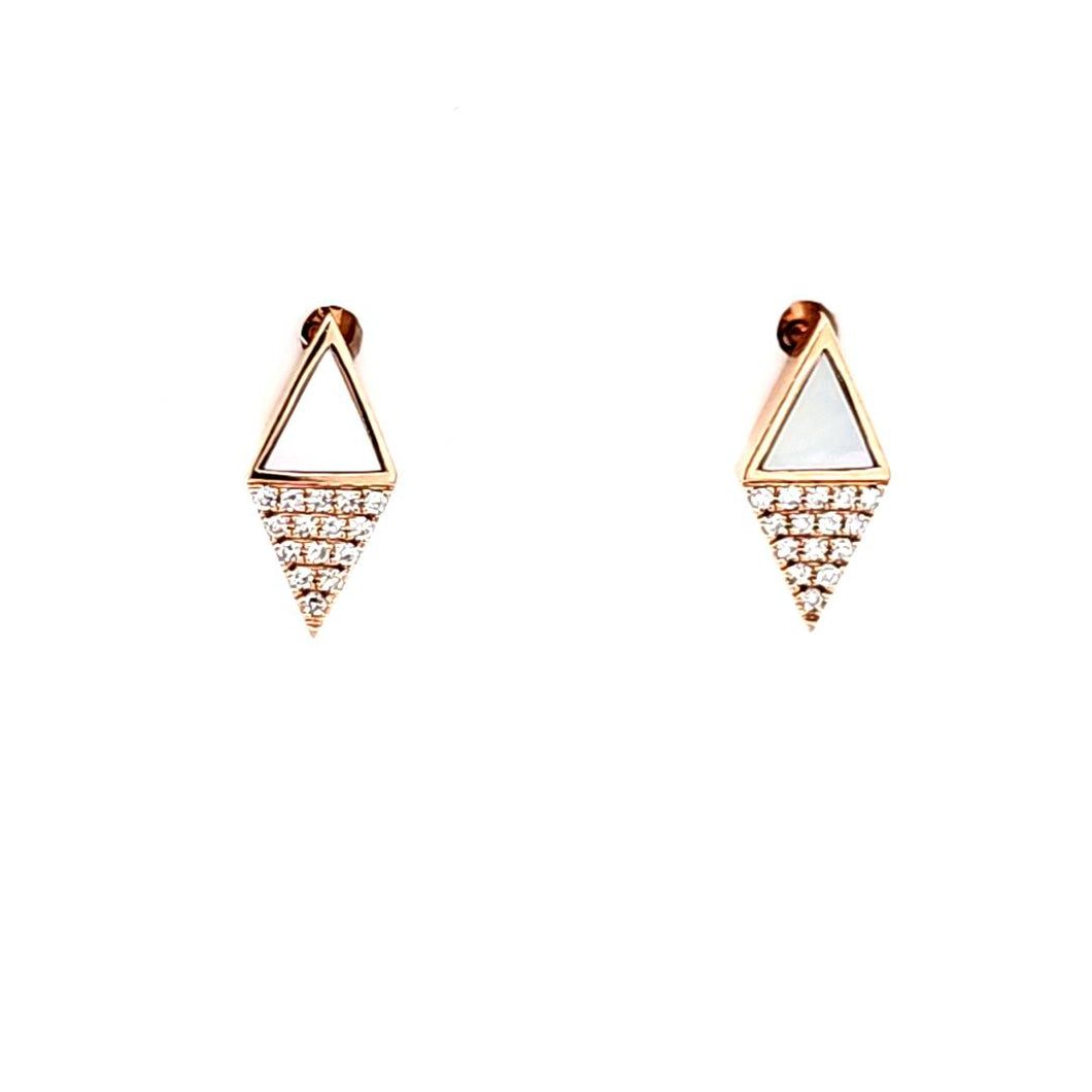 14k Rose Gold Mother of Pearl & Diamond Stud Earrings (I7527)