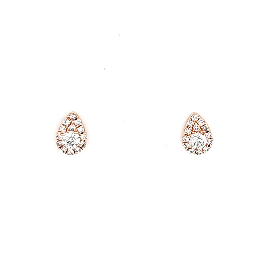 14k Rose Gold Pear Shaped Pave Diamond Earrings (I6491)