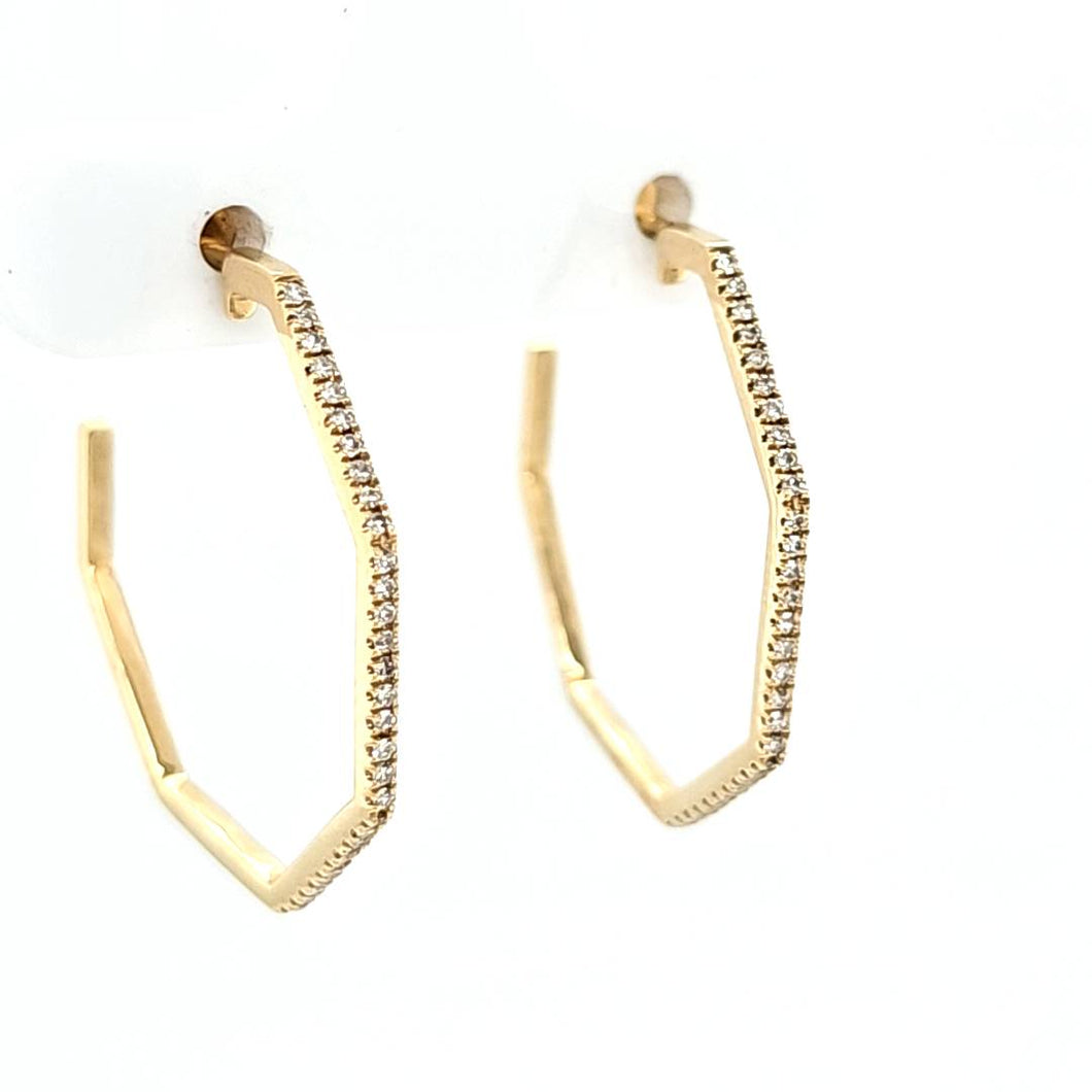 14k Yellow Gold Diamond Octagon Hoop Earrings (I6571)