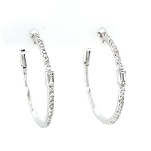 Load image into Gallery viewer, 14k White Gold Baguette Diamond Accent Hoop Earrings (I6612)
