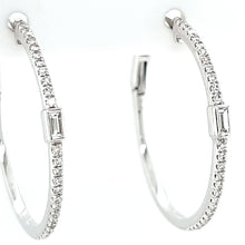 Load image into Gallery viewer, 14k White Gold Baguette Diamond Accent Hoop Earrings (I6612)
