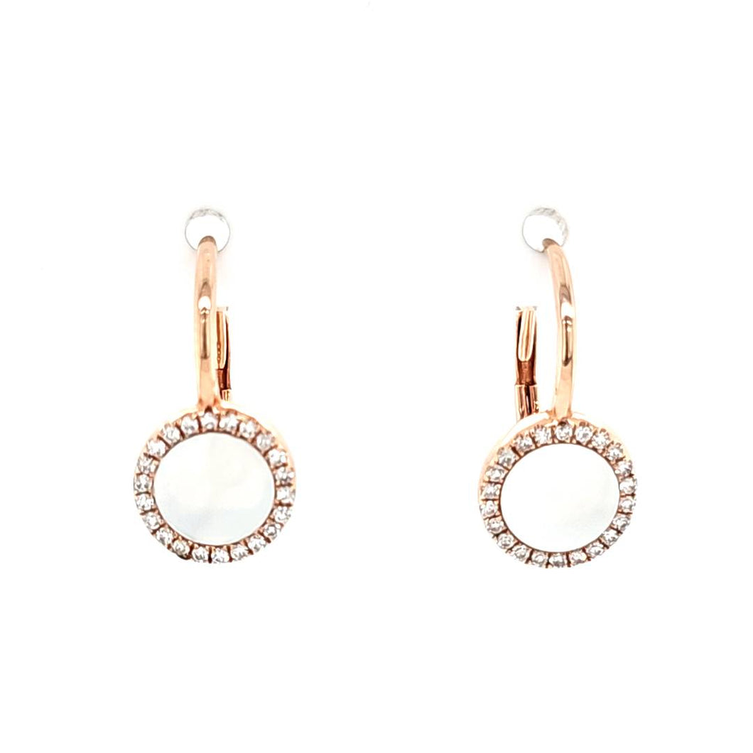 14k Rose Gold Mother of Pearl & Diamond Leverback Earrings (I6504)