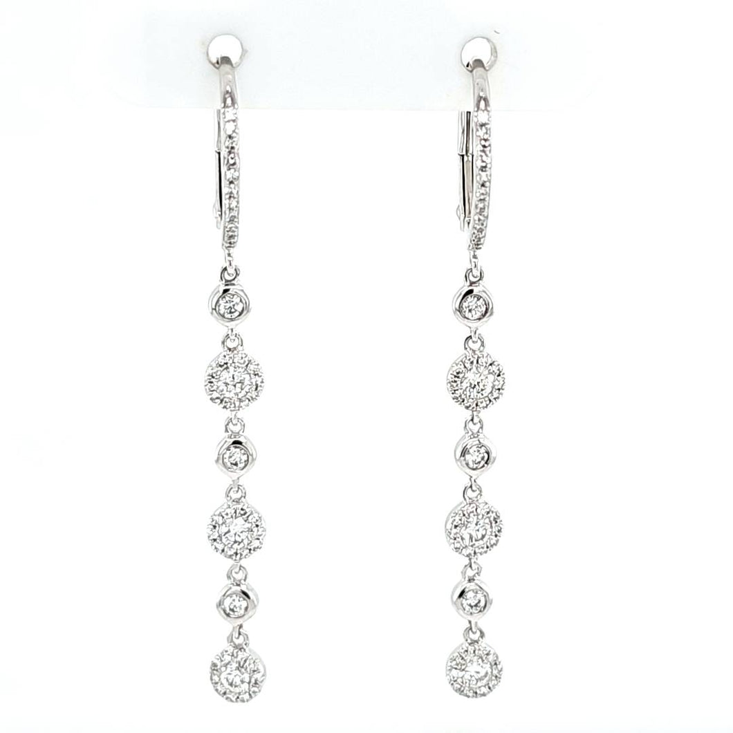 14k White Gold Diamond Textured Bezel Drop Earrings (I7406)