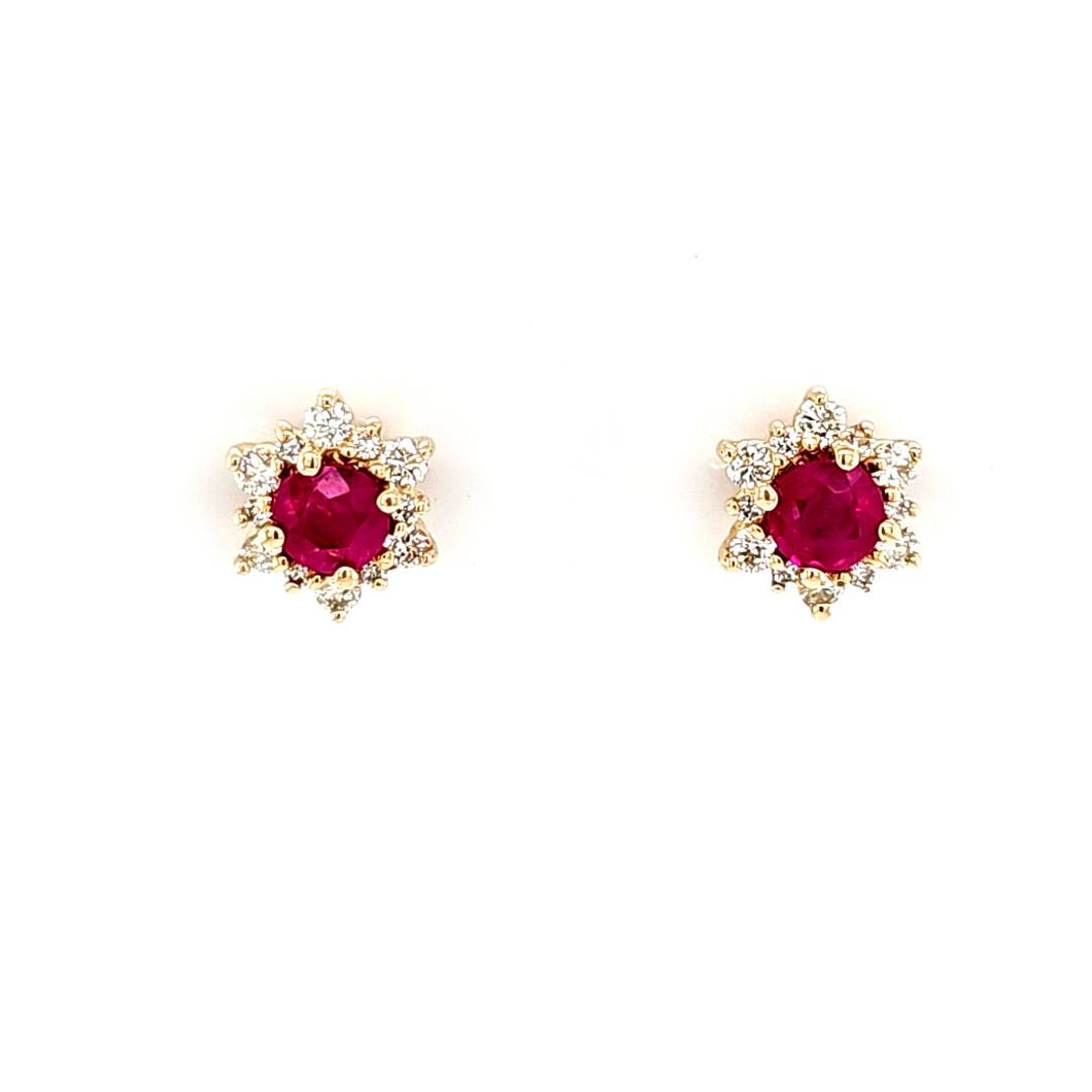 14k Yellow Gold Ruby & Diamond Earrings (I7511)