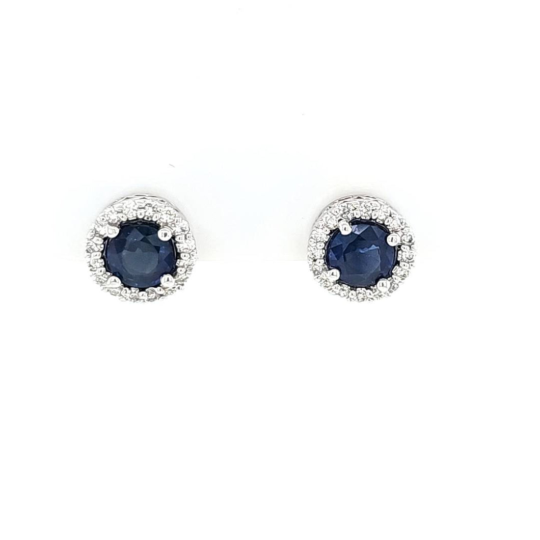 14k White Gold Sapphire & Diamond Stud Earrings (I2929)