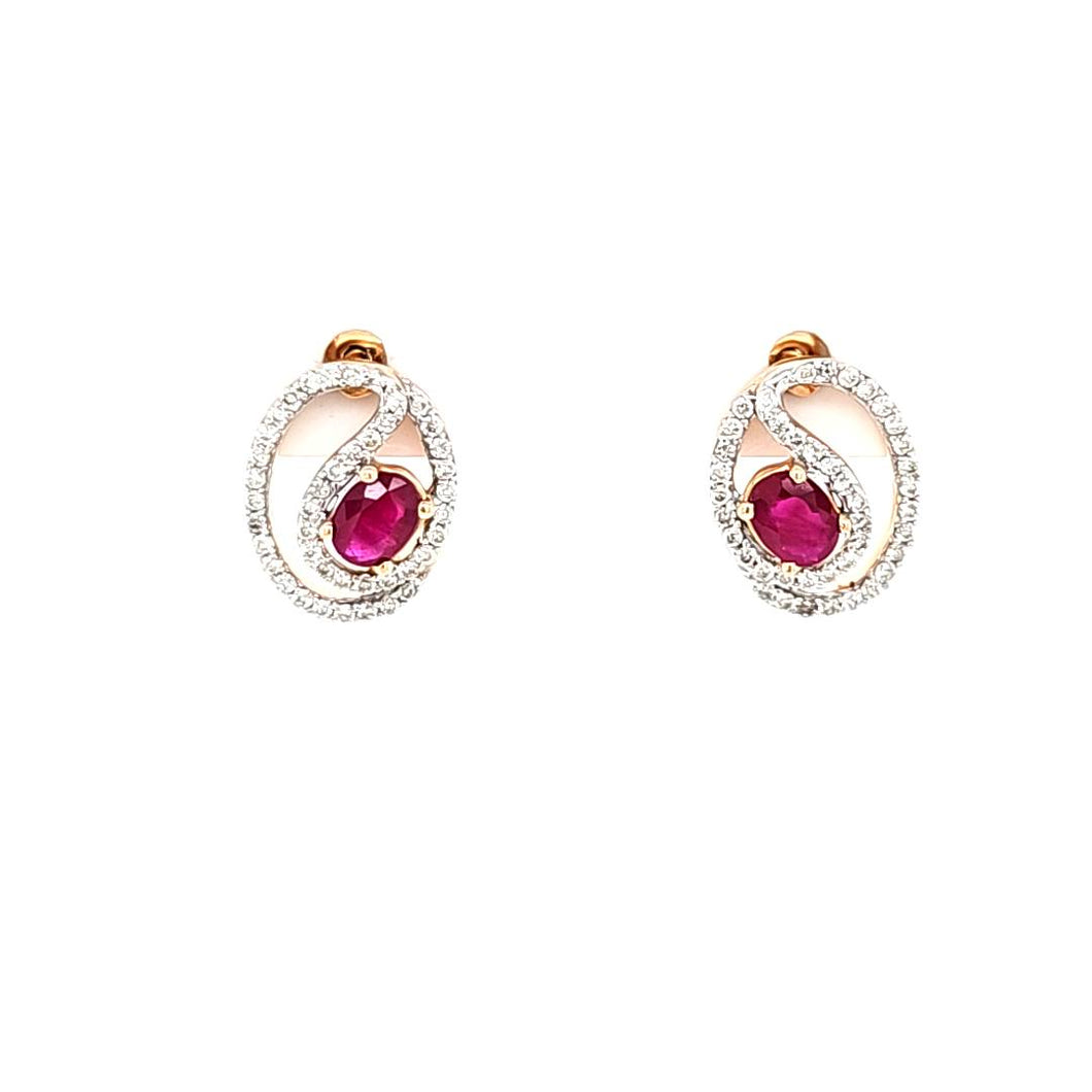 18k Rose Gold Ruby & Diamond Twist Stud Earrings (I5971)