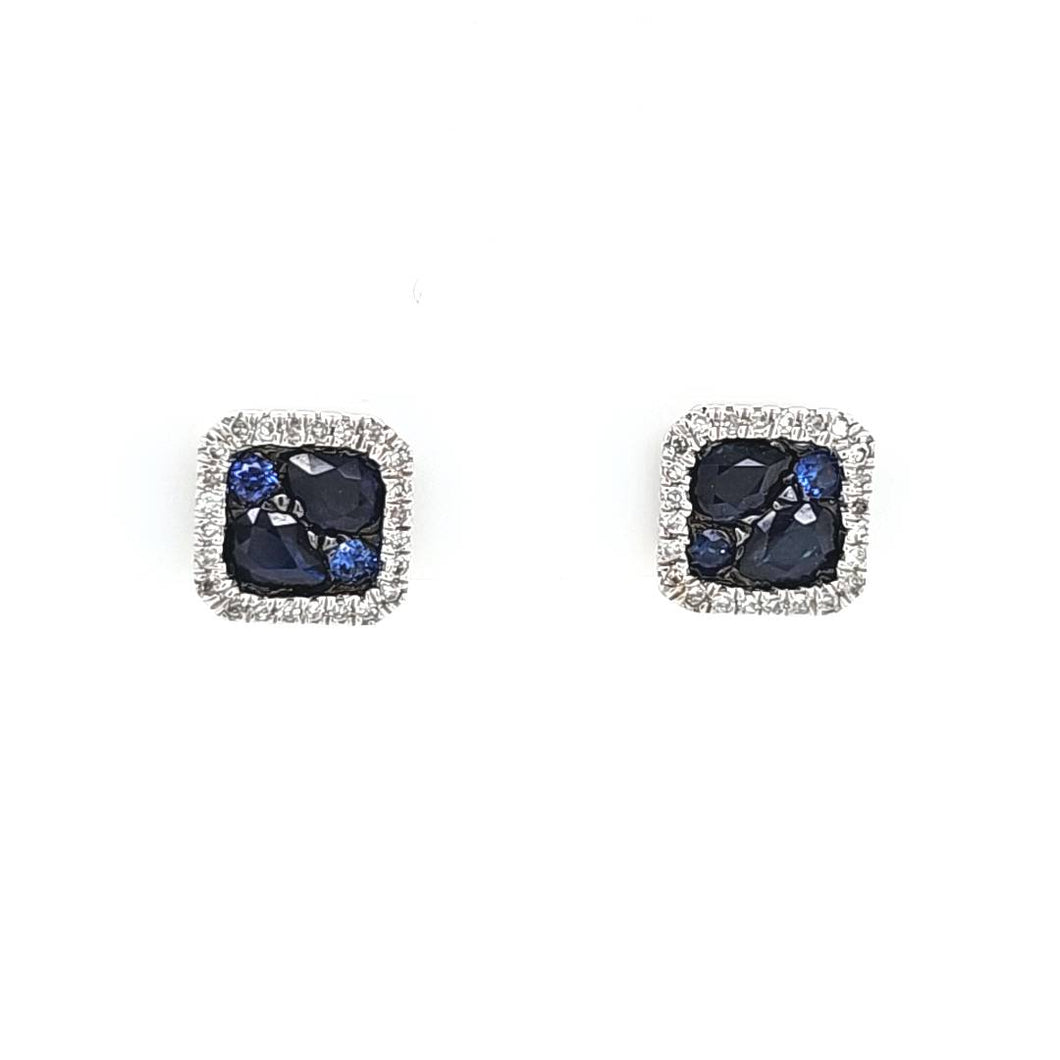 14k White Gold Sapphire & Diamond Stud Earrings (I4137)