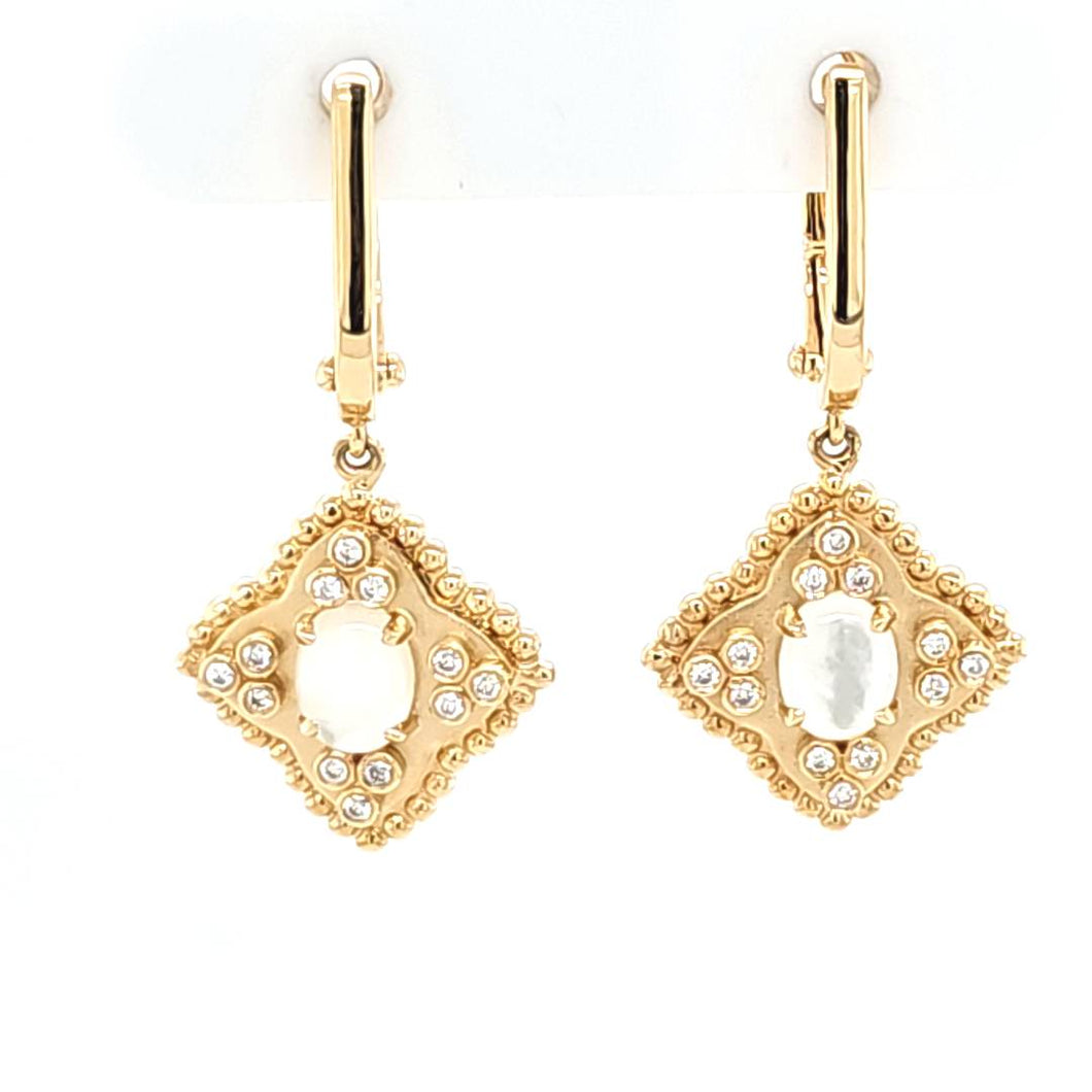 18k Yellow Gold Mother of Pearl & Diamond Drop Earrings (I7906)
