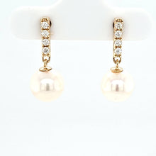 Load image into Gallery viewer, 14k Yellow Gold Freshwater Pearl &amp; Diamond Drop Earrings (I8167)
