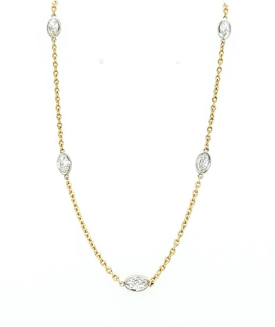 14k Yellow Gold 3.03ctw Oval Diamond Station Necklace (I8251)