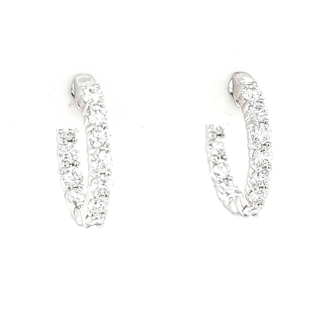 14k White Gold Inside Out Diamond Oval Hoop Earrings (I2338)