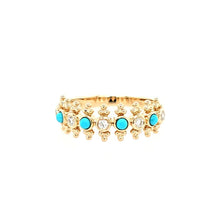 Load image into Gallery viewer, 14k Yellow Gold Alternating Turquoise &amp; Diamond Ring (I8215)
