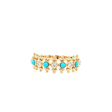 Load image into Gallery viewer, 14k Yellow Gold Alternating Turquoise &amp; Diamond Ring (I8215)
