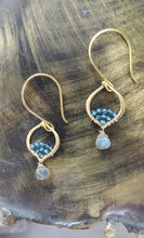 Load image into Gallery viewer, AVF Gold Petite Moroccan Style Beaded Blue Quartz &amp; Labradorite Drop Earrings (SI3753)
