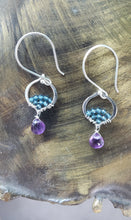 Load image into Gallery viewer, AVF Silver Petite Moroccan Style Beaded Blue Quartz &amp; Amethyst Drop Earrings (SI3775)
