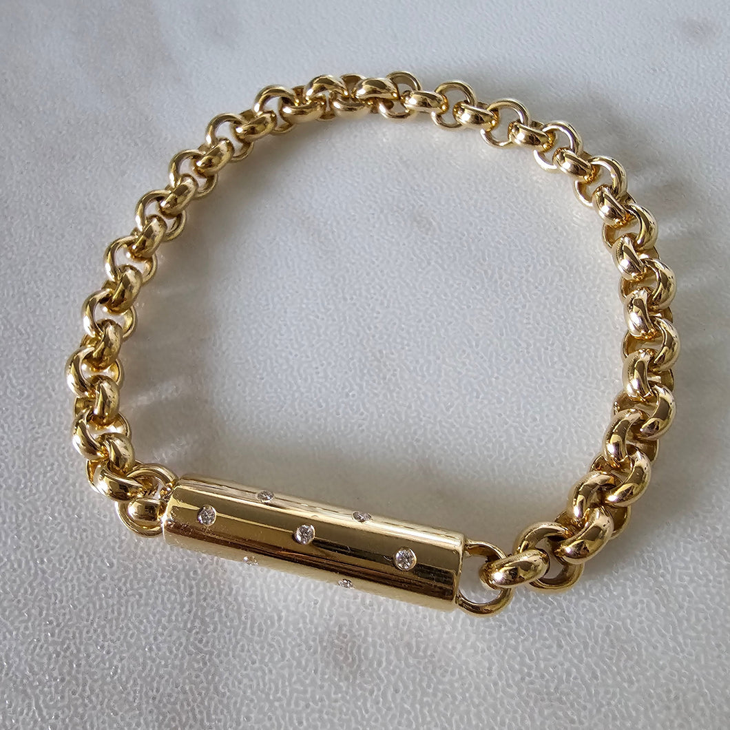 18k Yellow Gold Diamond Barrel Chain Bracelet (I8290)