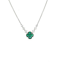 Load image into Gallery viewer, 18k White Gold Emerald Clover &amp; Diamond Necklace (I8409)
