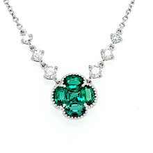 Load image into Gallery viewer, 18k White Gold Emerald Clover &amp; Diamond Necklace (I8409)
