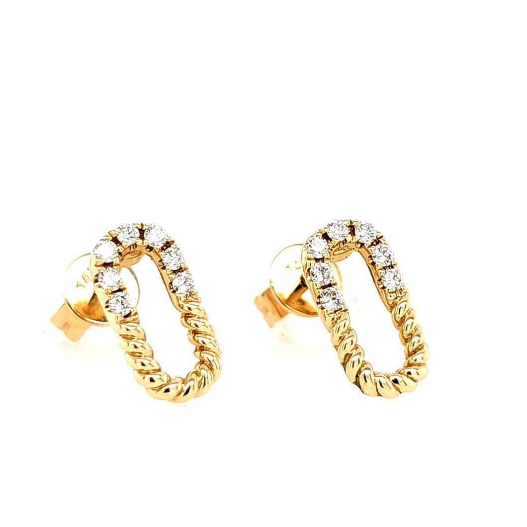 14k Yellow Gold Diamond & Rope Petite Paperclip Stud Earrings (I8418)