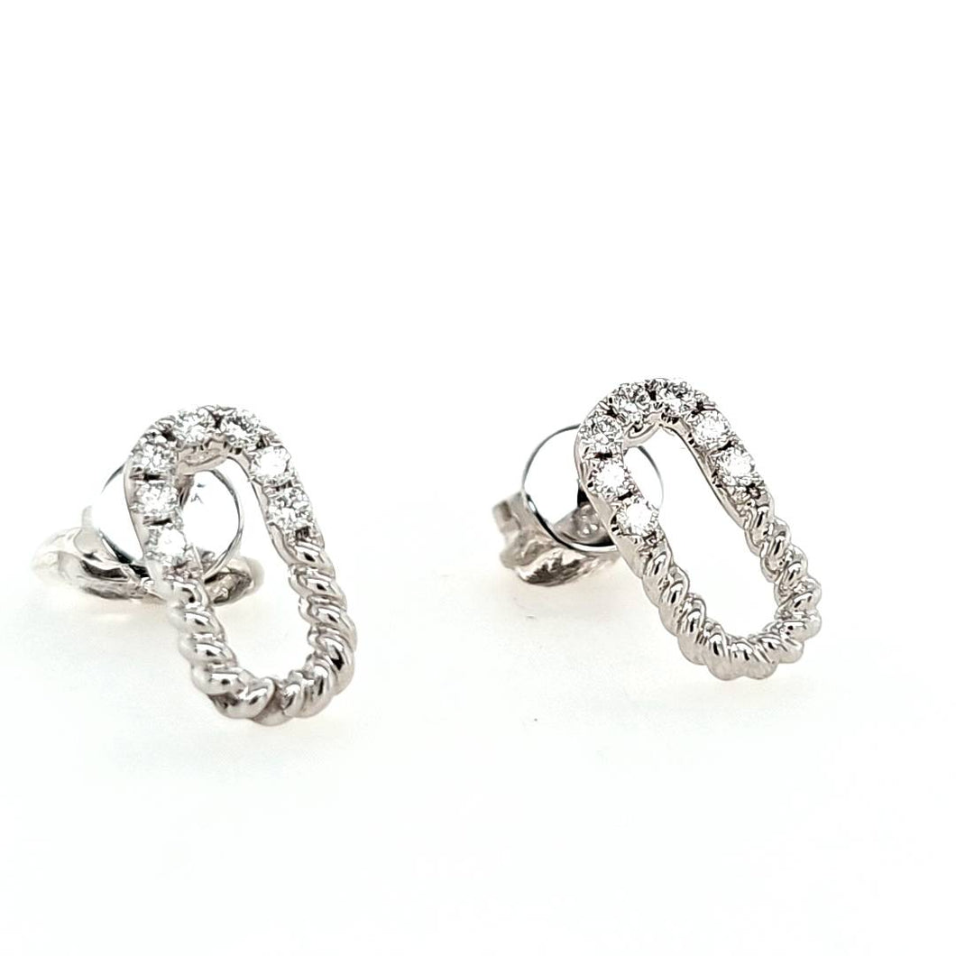 14k White Gold Diamond & Rope Petite Paperclip Stud Earrings (I8419)