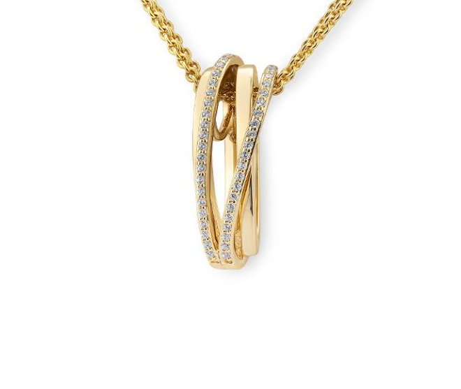 14k Gold Diamond Abstract Crossover Pendant